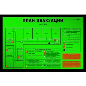 План эвакуации фотолюминесцентный (ГОСТ 34428-2018) на пластике в пластиковой рамке (600 х 840 х 3)