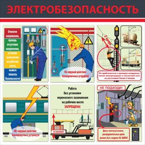 Стенд "Электробезопасность СТ336 (Пластик 1000 x 1000 х 3 комплект из 2 стендов)