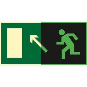 Знак E06 Направление к эвакуационному выходу налево вверх ГОСТ 34428-2018 (Фотолюминесцентный Пластик 150 x 300)