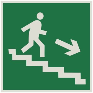 Знак E13 Направление к эвакуационному выходу по лестнице вниз (правосторонний) ГОСТ 12.4.026-2015 (Световозвращающий
