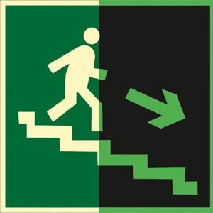Знак E13 Направление к эвакуационному выходу по лестнице вниз (правосторонний) ГОСТ 34428-2018 (Фотолюминесцентный