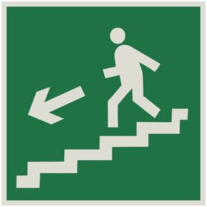 Знак E14 Направление к эвакуационному выходу по лестнице вниз (левосторонний) ГОСТ 12.4.026-2015 (Световозвращающий