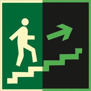 Знак E15 Направление к эвакуационному выходу по лестнице вверх (правосторонний) ГОСТ 34428-2018 (Фотолюминесцентный