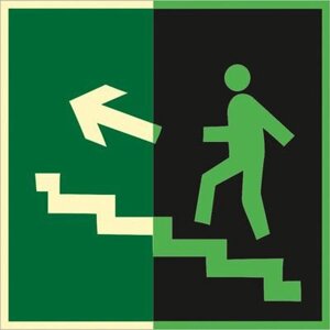 Знак E16 Направление к эвакуационному выходу по лестнице вверх (левосторонний) ГОСТ 34428-2018 (Фотолюминесцентный