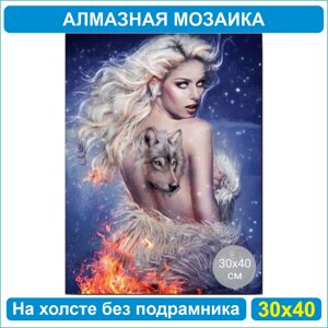 Алмазная мозаика Девушка с татуировкой волка 30х40 Без подрамника