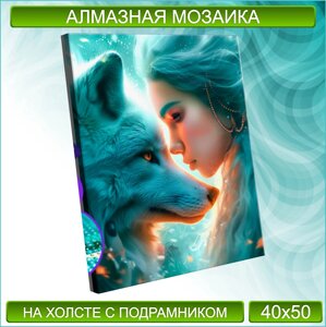 Алмазная мозаика "Дружба с волком"40х50 с подрамником)