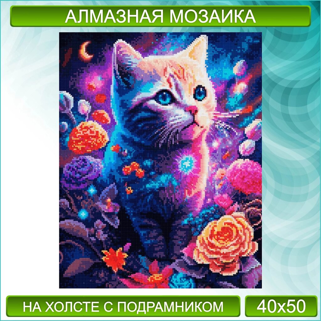 Алмазная мозаика "Космический кот" (40х50 с подрамником) от компании L-Shop - фото 1