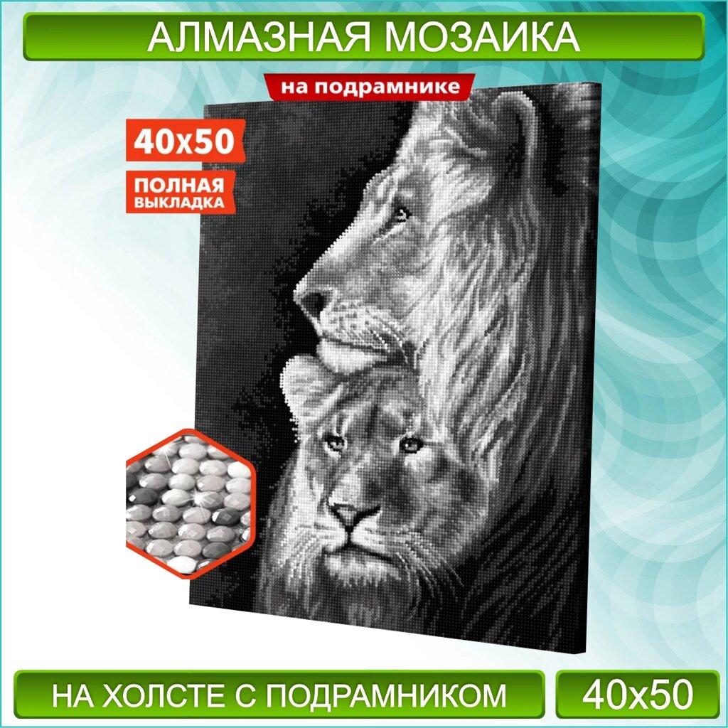 Алмазная мозаика "Лев и Львица" (40х50 с подрамником) от компании L-Shop - фото 1