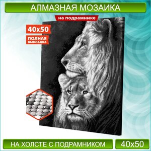 Алмазная мозаика "Лев и Львица"40х50 с подрамником)