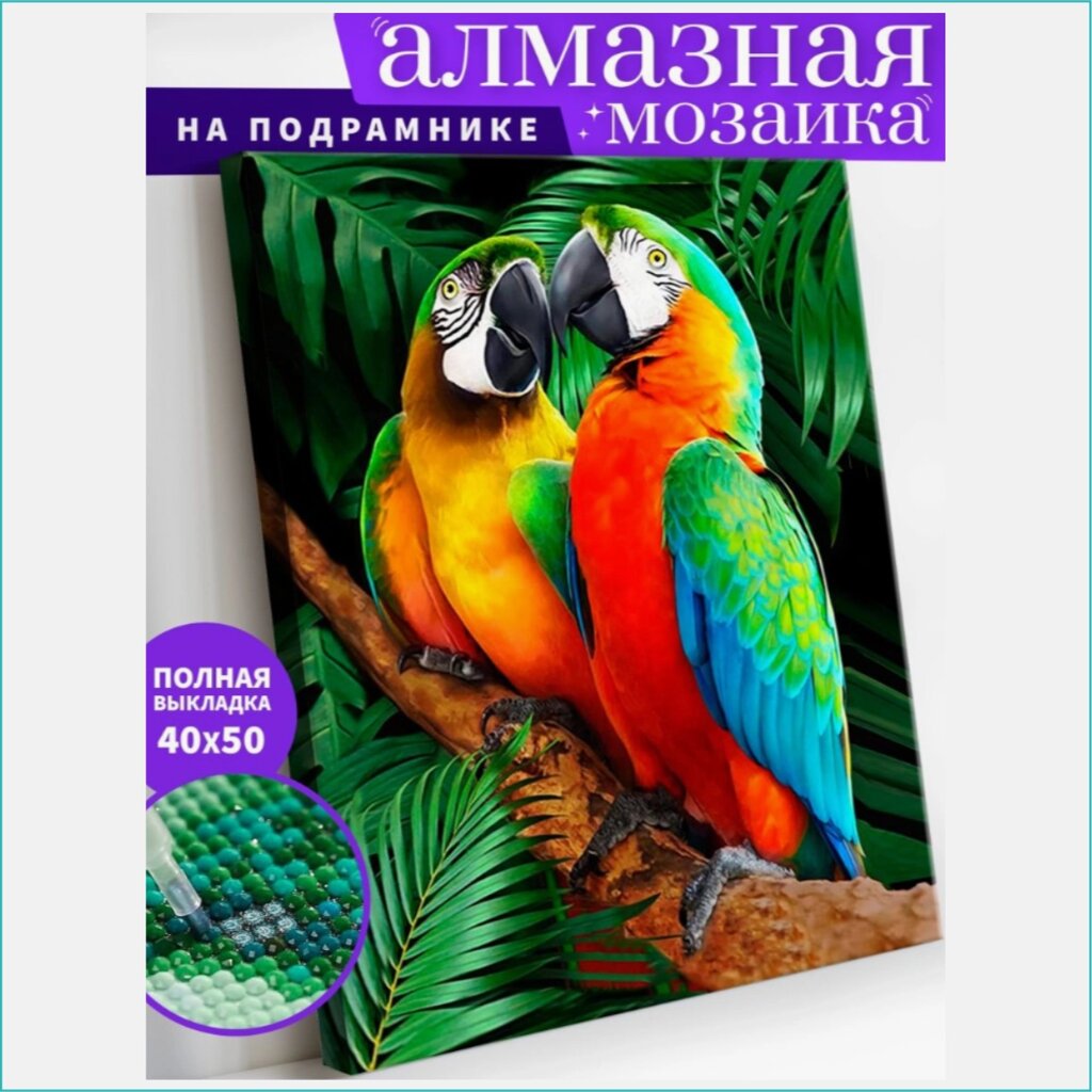 Алмазная мозаика "Попугаи" (40х50 с подрамником) от компании L-Shop - фото 1