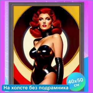 Алмазная мозаика "Рыжая девушка в черном"Pin-up) (40х50 без подрамника)