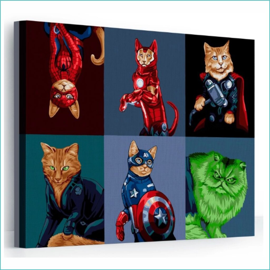 Картина по номерам "Кот в стиле Marvel" (Марвел) Поп-Арт (40х50) от компании L-Shop - фото 1