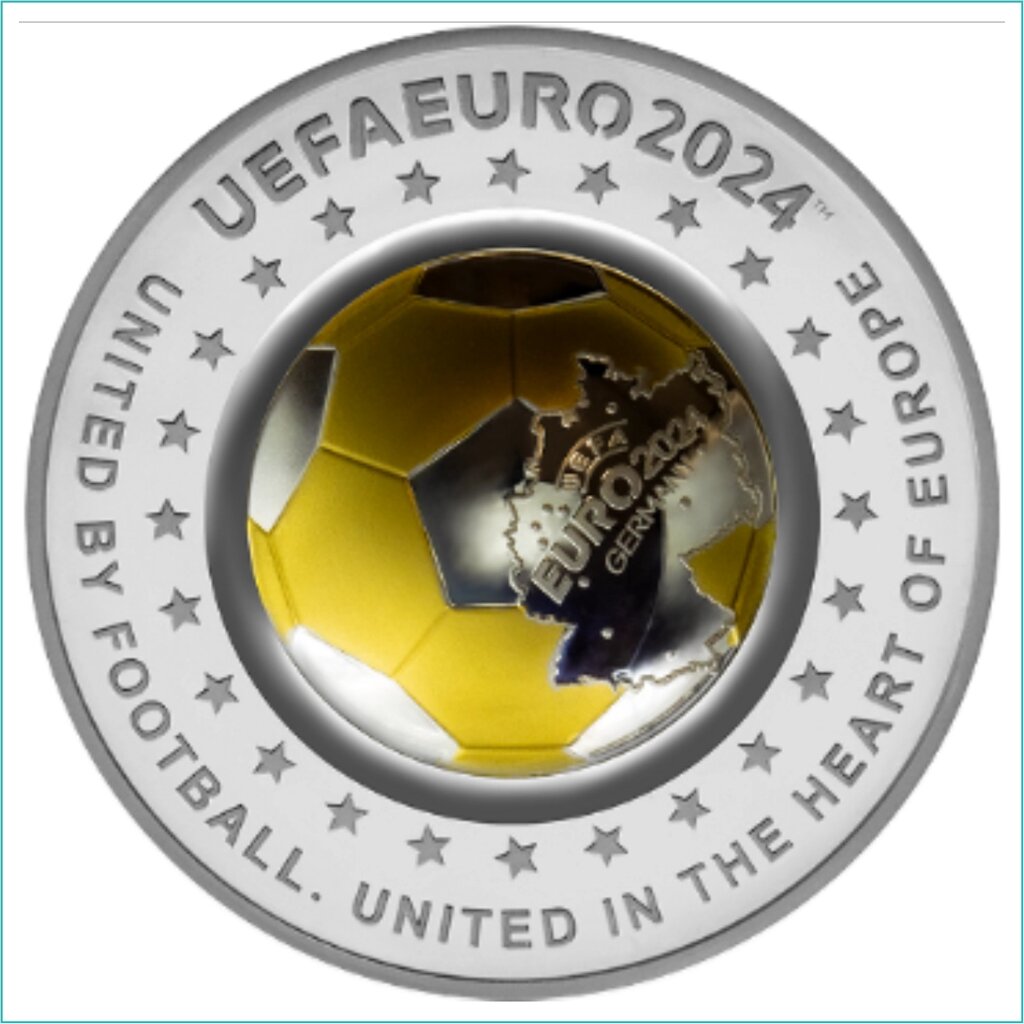 Монета «Чемпионат Европы по футболу UEFA EURO 2024» 100 тенге (3D Серебро 925 с позолотой) от компании L-Shop - фото 1