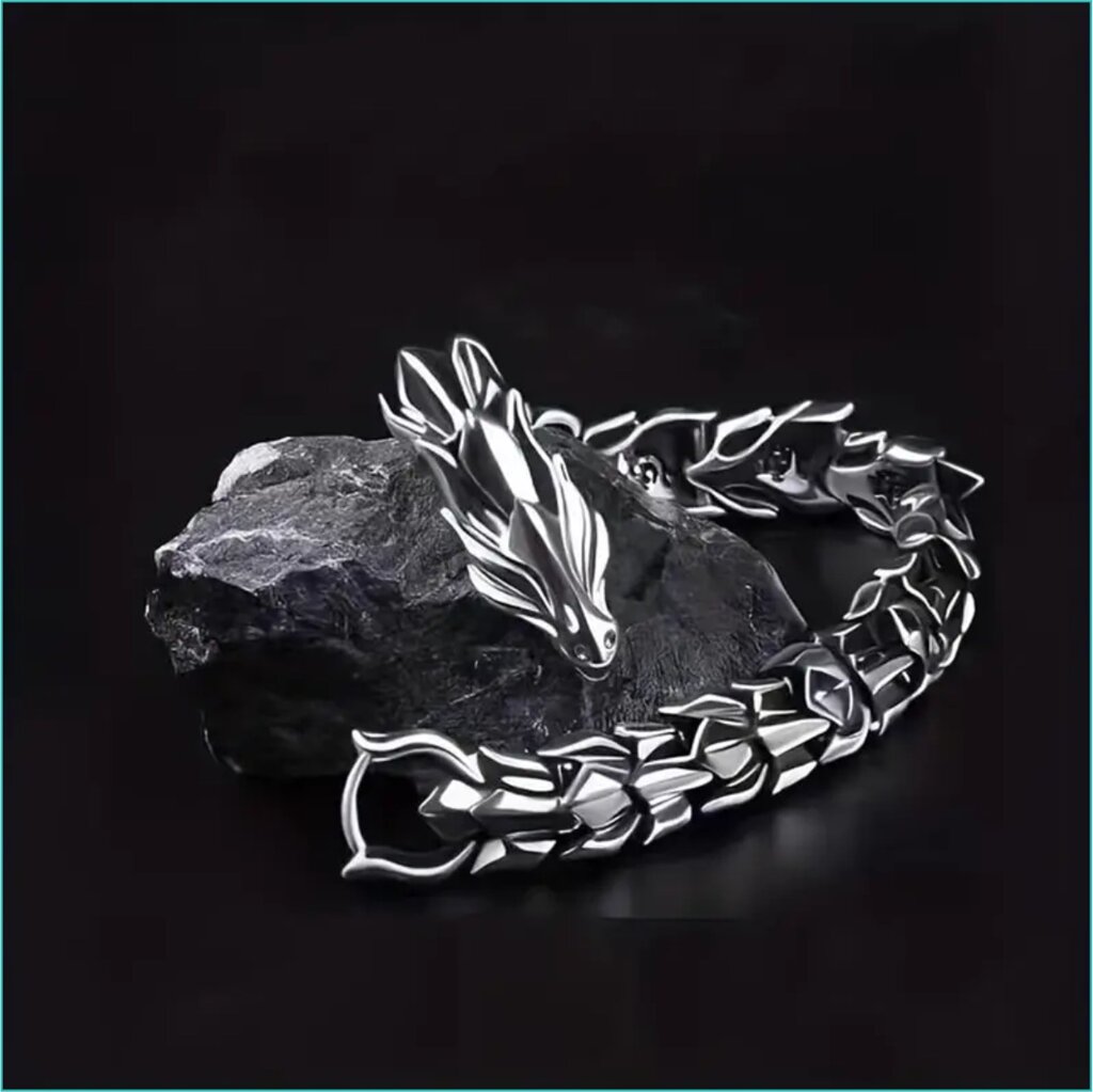 Мужской плетеный браслет "Объятия дракона" Silver (р. 20 см) от компании L-Shop - фото 1