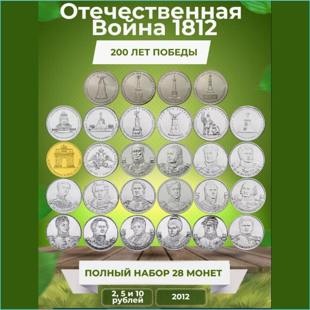 Набор монет "200-лет победы России в отечественной войне 1812 года" (Россия 28шт.) от компании L-Shop - фото 1