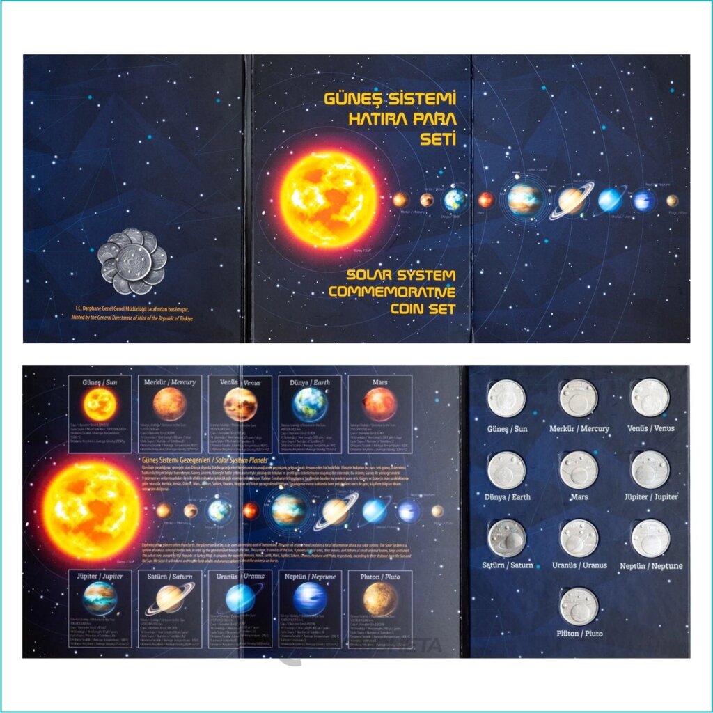 Набор монет "Планеты Солнечной системы" 1 куруш (Турция) 10 шт. в альбоме от компании L-Shop - фото 1