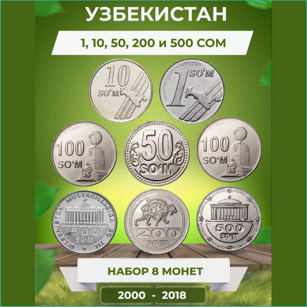 Набор монет регулярного выпуска 8 монет (Узбекистан) от компании L-Shop - фото 1