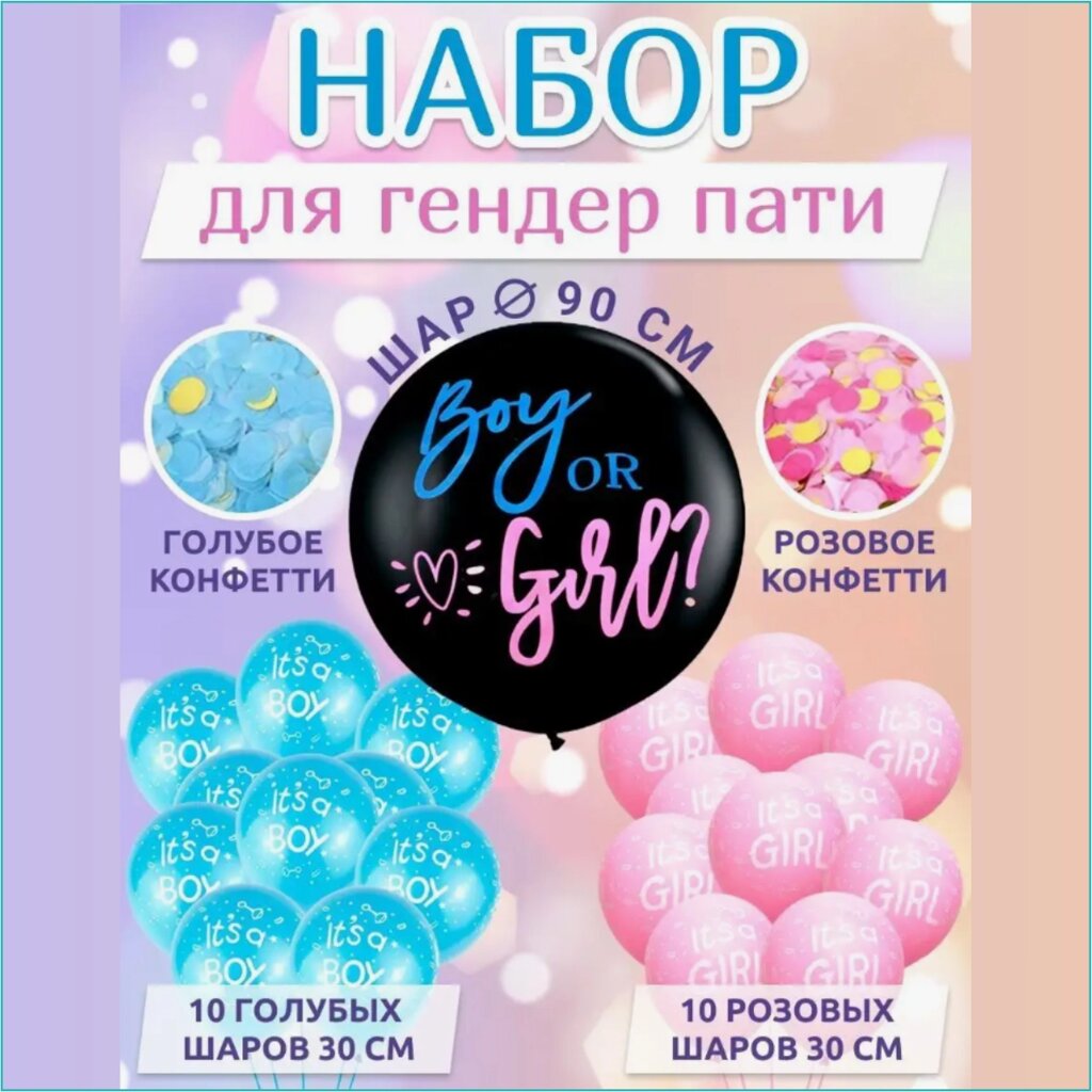 Набор шаров с конфети для гендерной вечеринки от компании L-Shop - фото 1