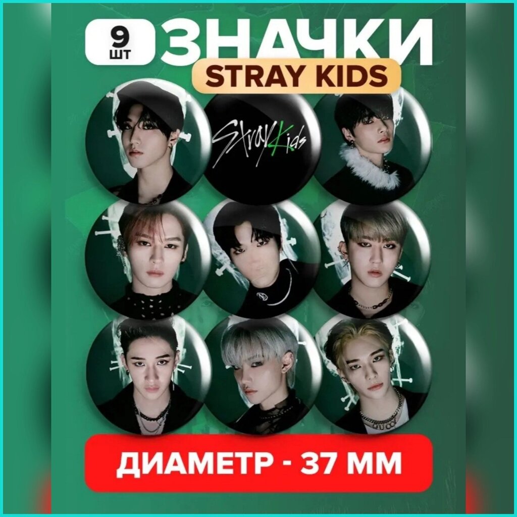 Набор значков "Stray Kids" K-Pop 37мм (9 шт.) от компании L-Shop - фото 1