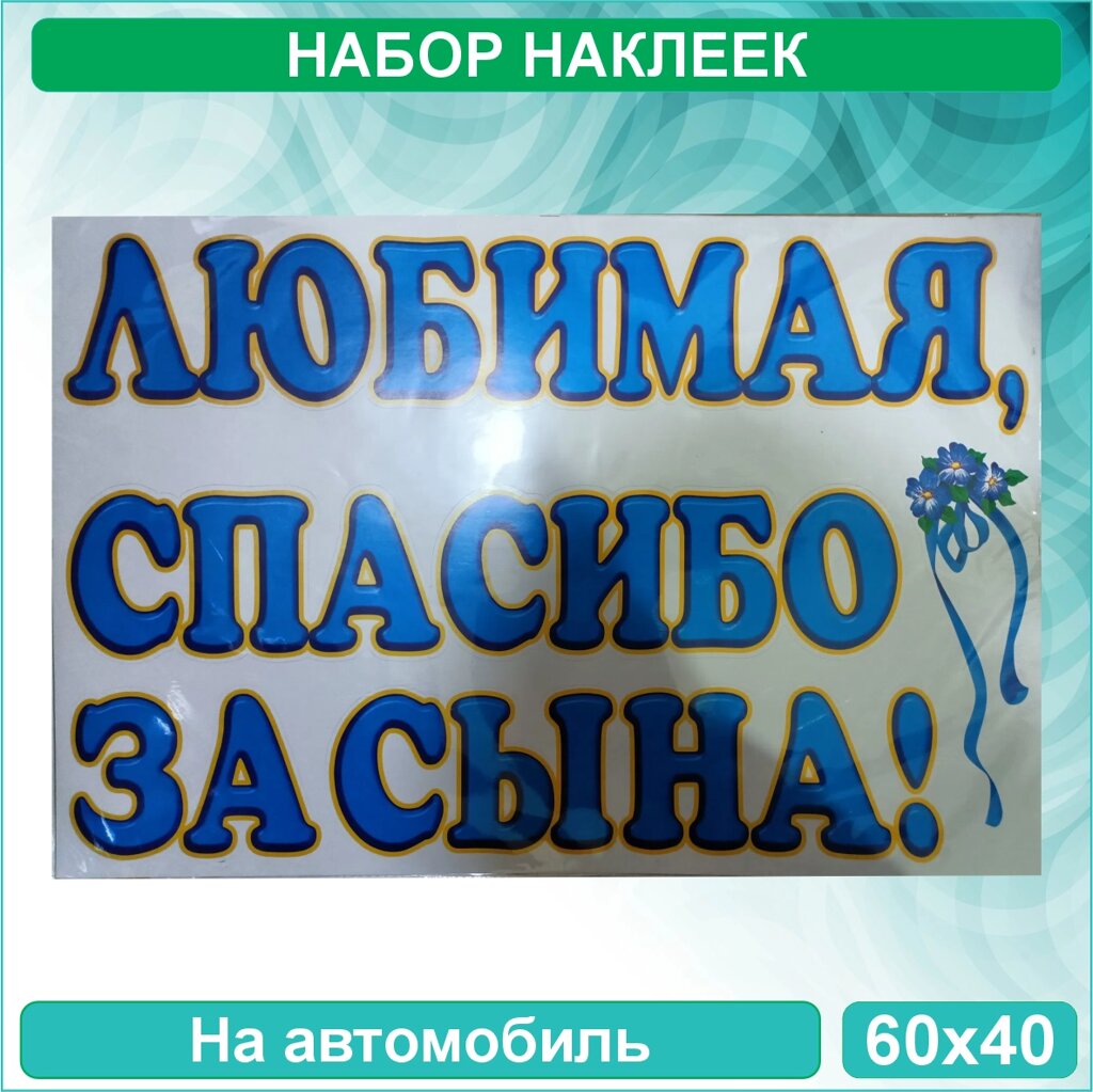 Наклейка на выписку на авто "Любимая спасибо за сына!" (2 листа 60x40 см.) от компании L-Shop - фото 1