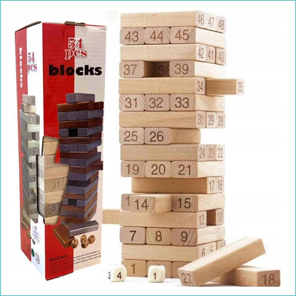 Настольная игра "Дженга - Jenga" с цифрами (54 блока) от компании L-Shop - фото 1