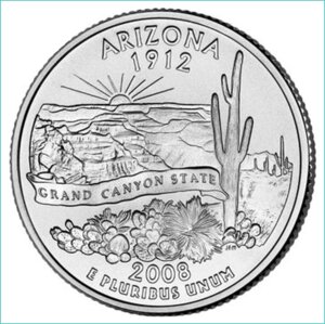 Монета "Аризона - Arizona" 25 центов (США) 2008