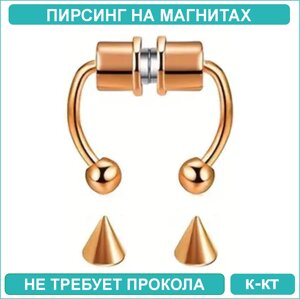 Пирсинг на магнитах "Пики" Bronze (+ 1 пара насадок в подарок)