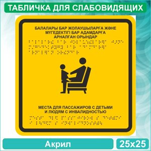 Табличка для слабовидящих "Место для пассажиров с детьми и инвалидов" (Акрил 25х25)