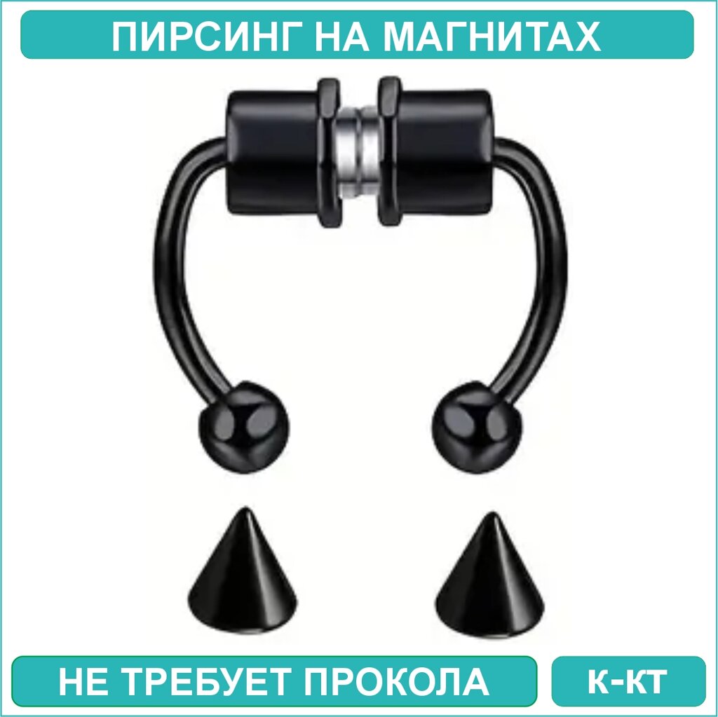 Пирсинг на магнитах "Пики" Black (+ 1 пара насадок в подарок) от компании L-Shop - фото 1