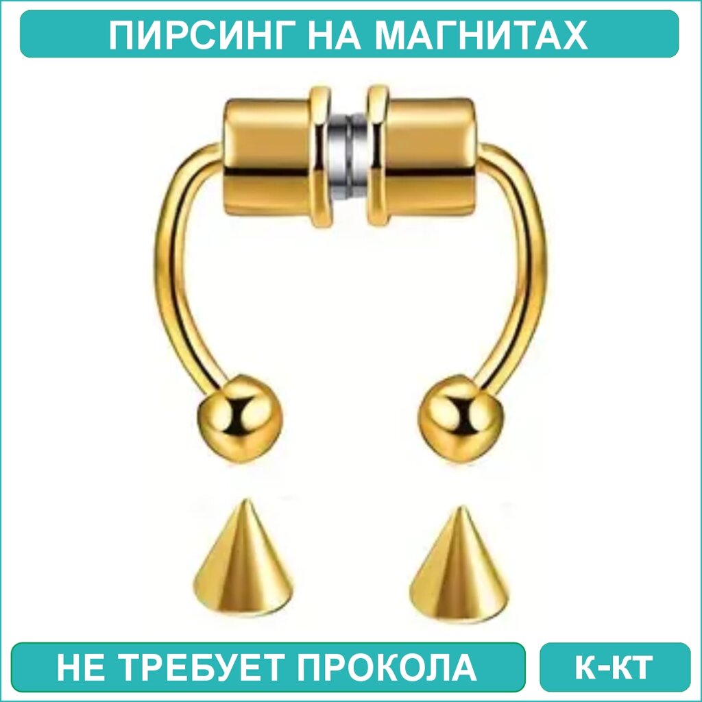 Пирсинг на магнитах "Пики" Gold (+ 1 пара насадок в подарок) от компании L-Shop - фото 1