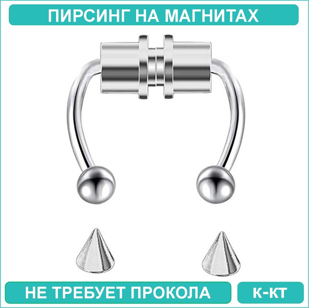 Пирсинг на магнитах "Пики" Silver (+ 1 пара насадок в подарок) от компании L-Shop - фото 1