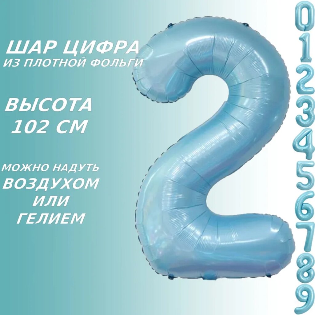 Шар-цифра "2” (40 дюймов 102 см.) Голубой от компании L-Shop - фото 1