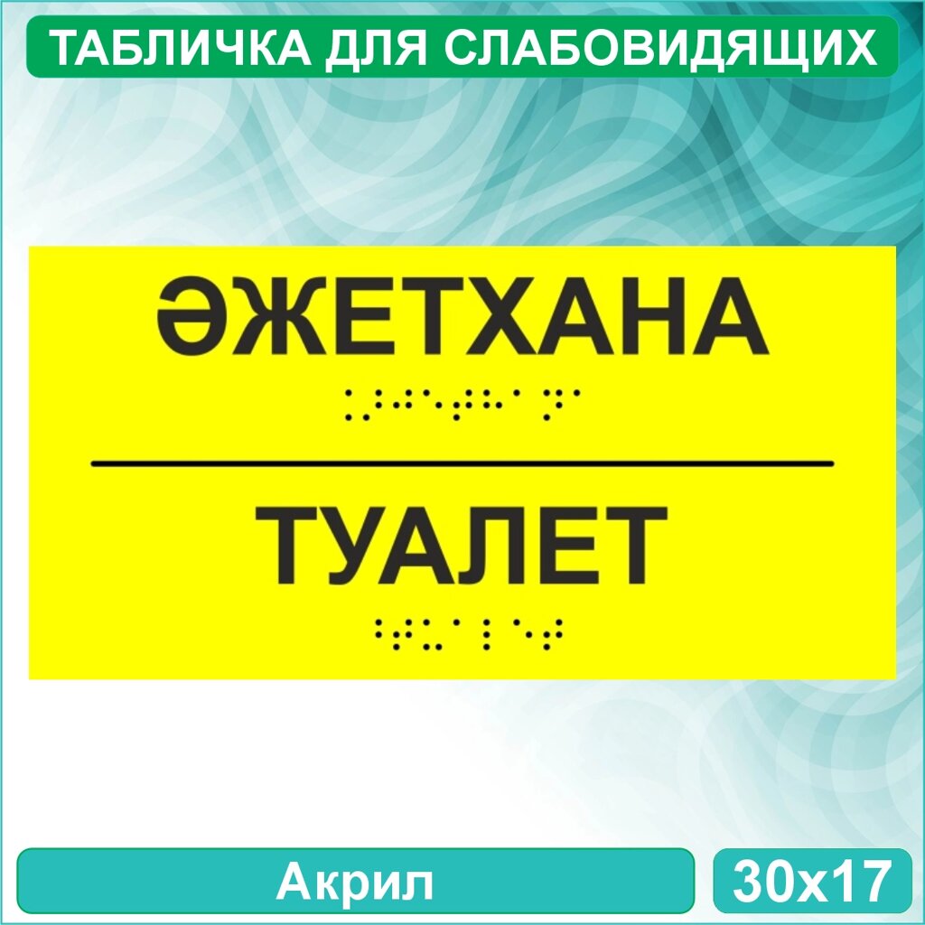 Табличка для слабовидящих "Туалет" (Акрил 30х17) от компании L-Shop - фото 1