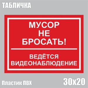Табличка "Мусор не бросать! Ведется видеонаблюдение"ПВХ 30х20)